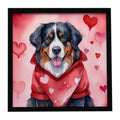 Bernese Mountain Dog My Valentine Framed Metal Print Bathroom, Kitchen, Office, Home Decor Wall Art Ready to Hang, Square, 8X8