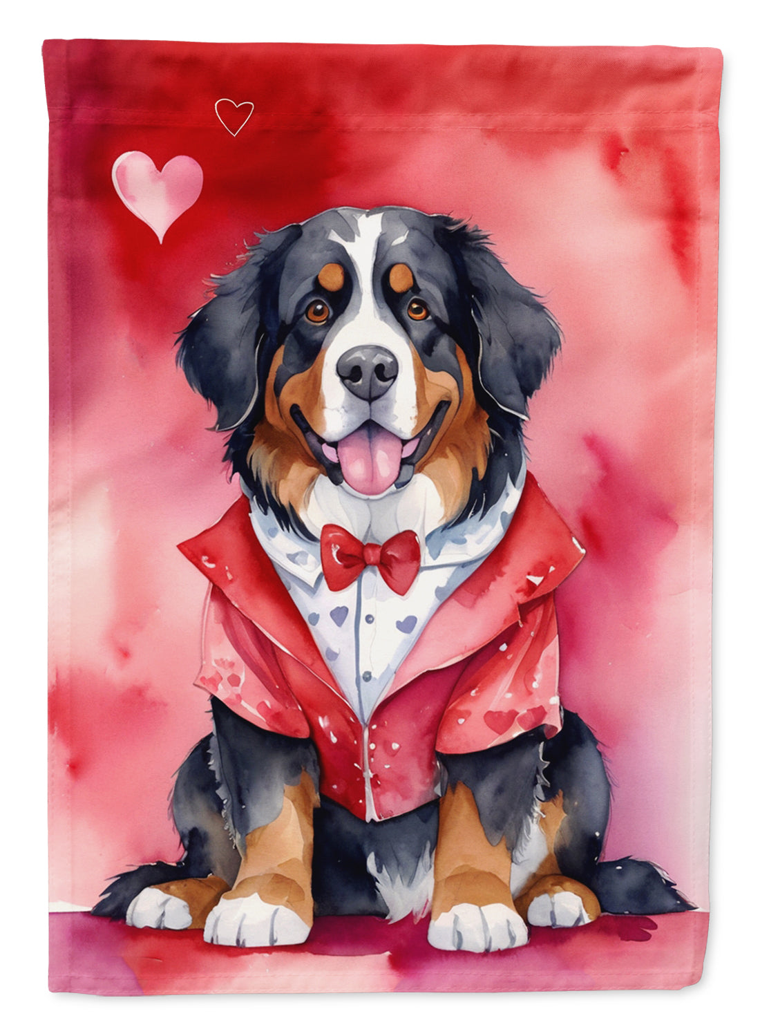 Bernese Mountain Dog My Valentine House Flag 28x40 Porch Sleeve Pole Decorative Outside Yard Banner Artwork Wall Hanging, Polyester
