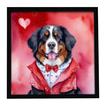 Bernese Mountain Dog My Valentine Framed Metal Print Bathroom, Kitchen, Office, Home Decor Wall Art Ready to Hang, Square, 8X8