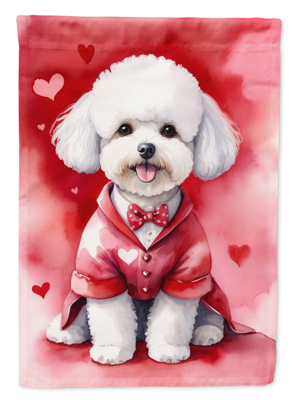 Bichon Frise My Valentine House Flag 28x40 Porch Sleeve Pole Decorative Outside Yard Banner Artwork Wall Hanging, Polyester