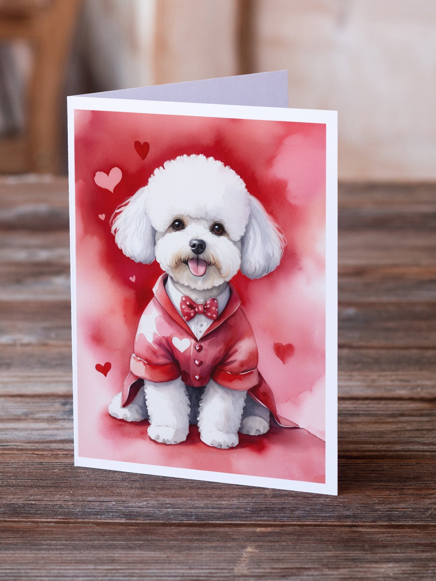 Bichon Frise My Valentine Greeting Cards Pack of 8 Blank Cards with Envelopes Whimsical A7 Size 5x7