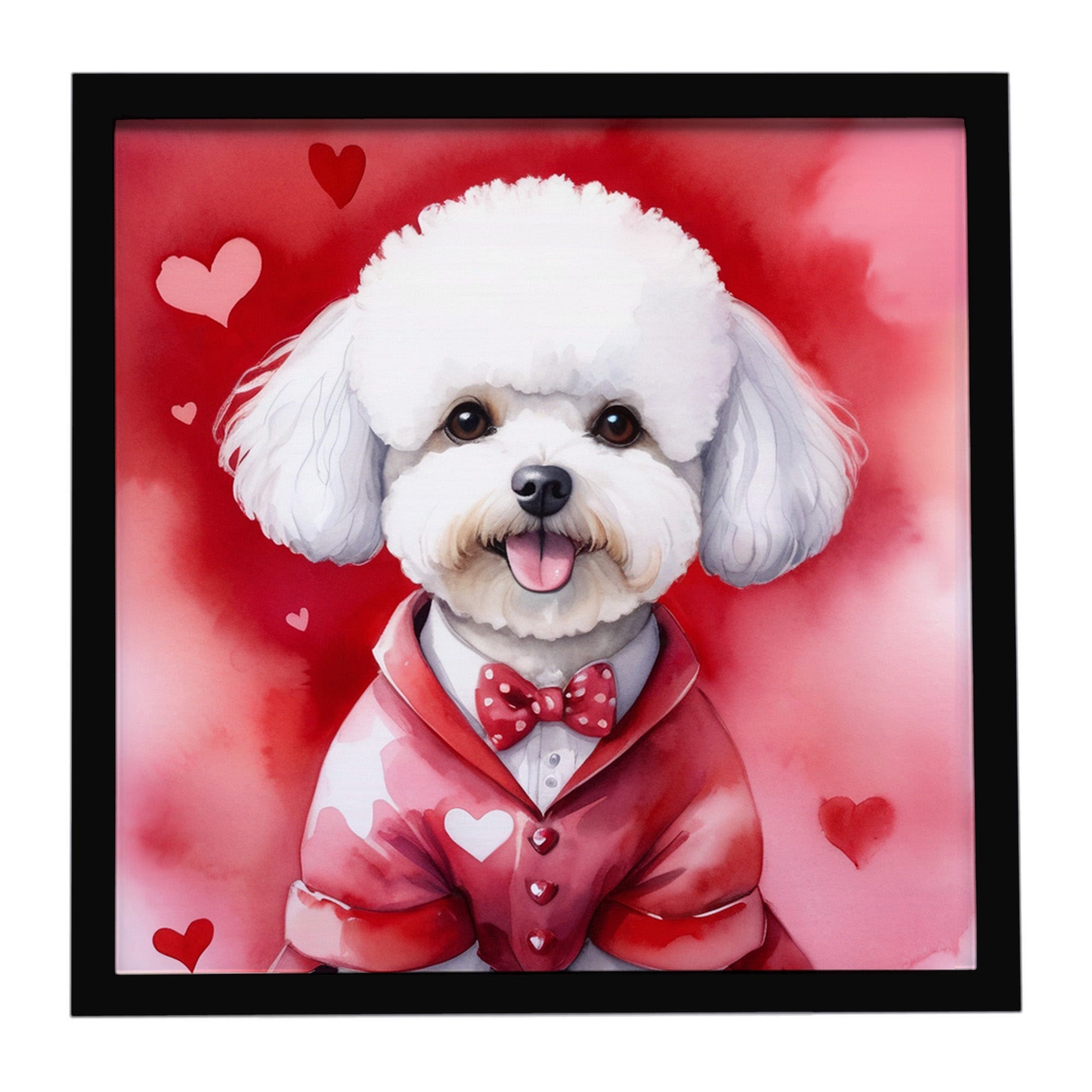 Bichon Frise My Valentine Framed Metal Print Bathroom, Kitchen, Office, Home Decor Wall Art Ready to Hang, Square, 8X8