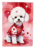 Bichon Frise My Valentine House Flag 28x40 Porch Sleeve Pole Decorative Outside Yard Banner Artwork Wall Hanging, Polyester