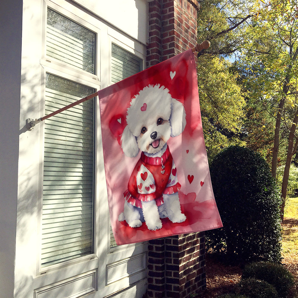 Bichon Frise My Valentine House Flag 28x40 Porch Sleeve Pole Decorative Outside Yard Banner Artwork Wall Hanging, Polyester