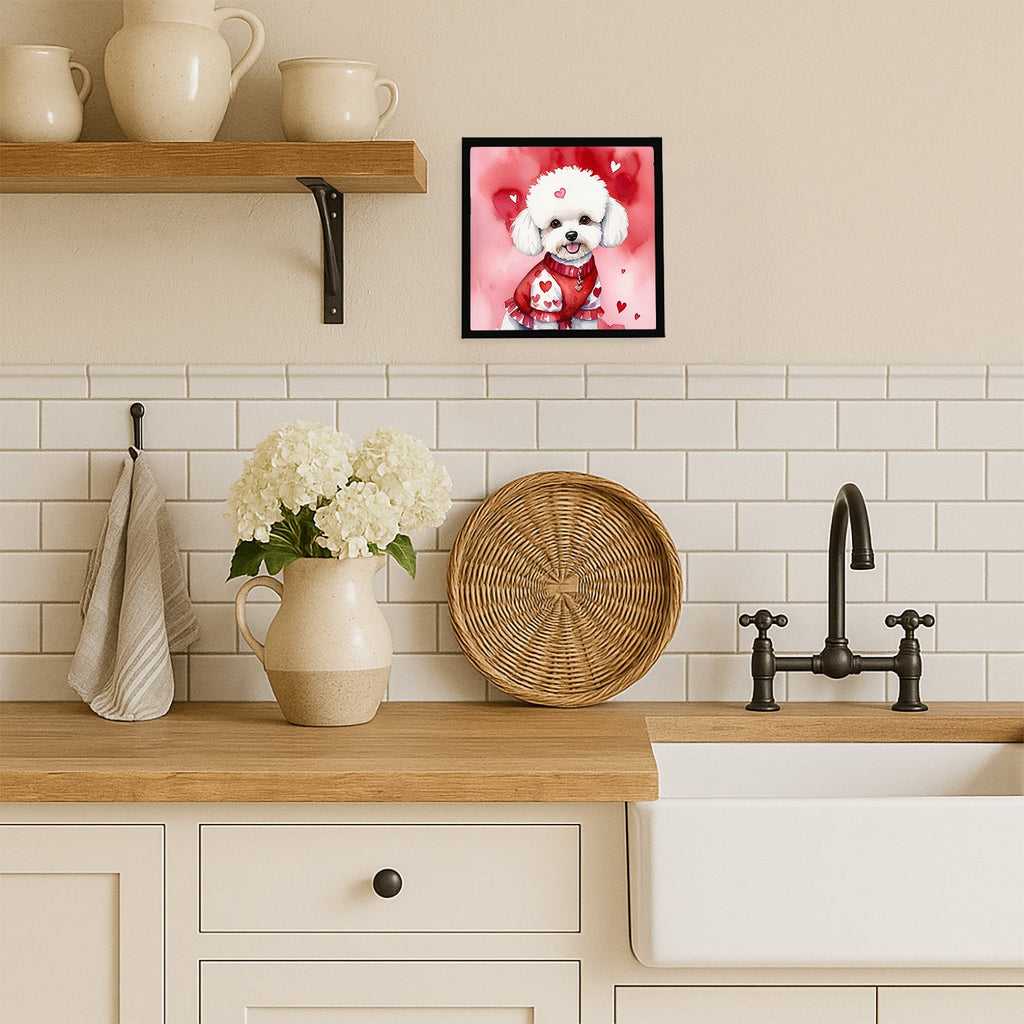 Bichon Frise My Valentine Framed Metal Print Bathroom, Kitchen, Office, Home Decor Wall Art Ready to Hang, Square, 8X8