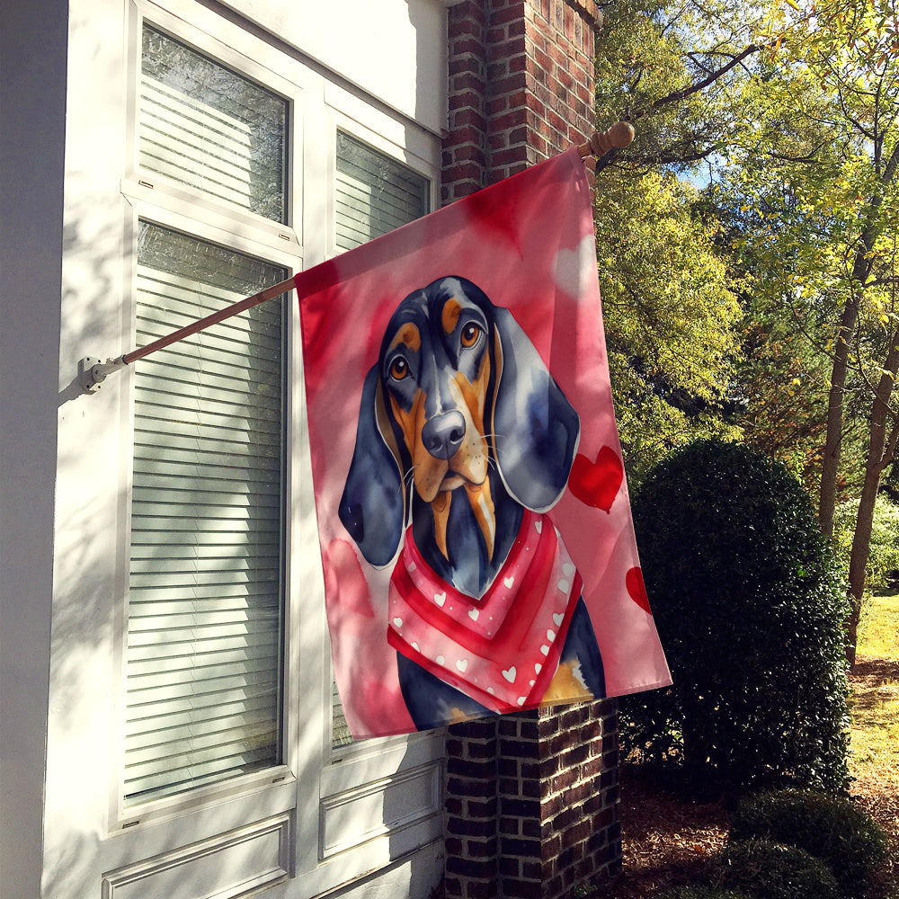 Black and Tan Coonhound My Valentine House Flag 28x40 Porch Sleeve Pole Decorative Outside Yard Banner Artwork Wall Hanging, Polyester