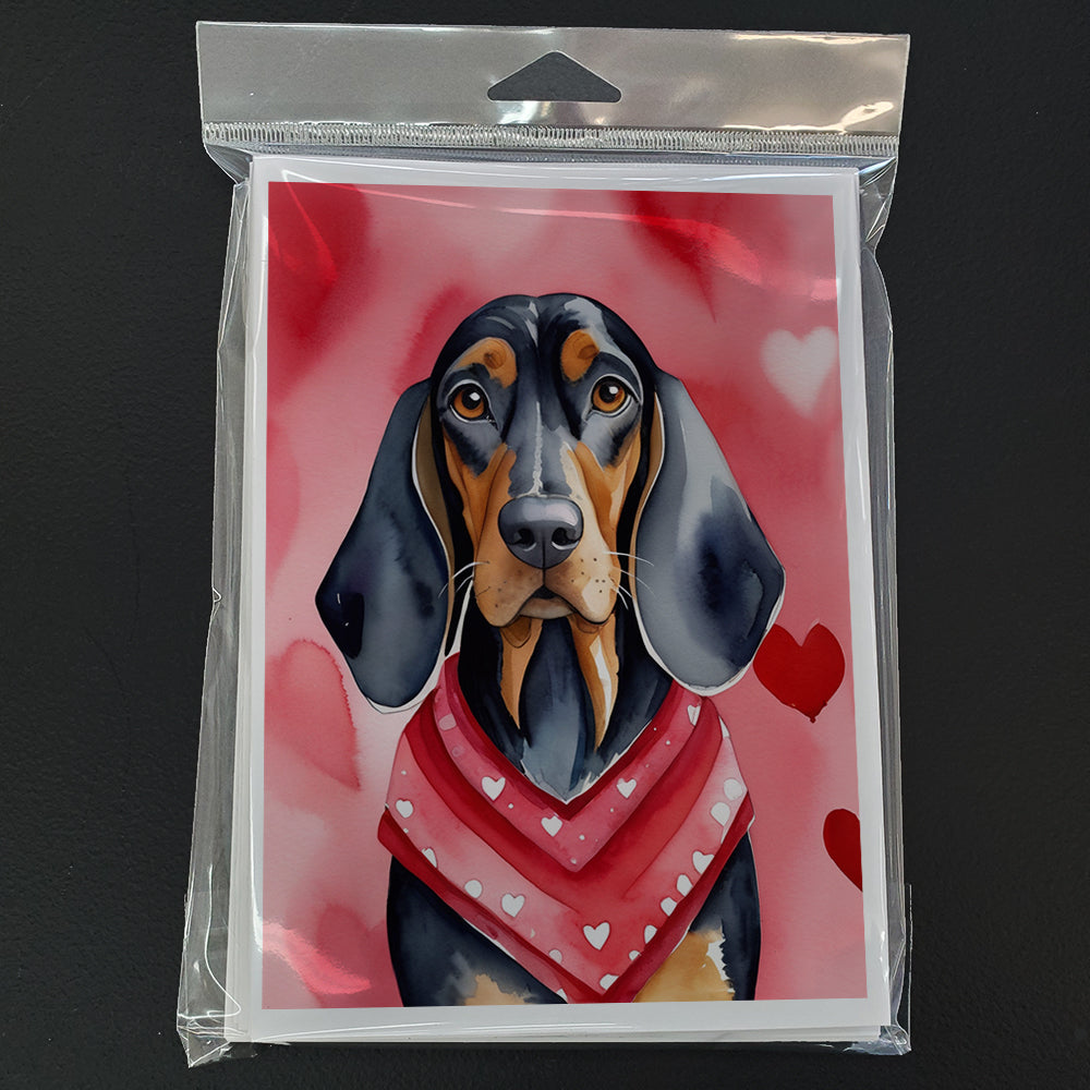 Black and Tan Coonhound My Valentine Greeting Cards Pack of 8 Blank Cards with Envelopes Whimsical A7 Size 5x7