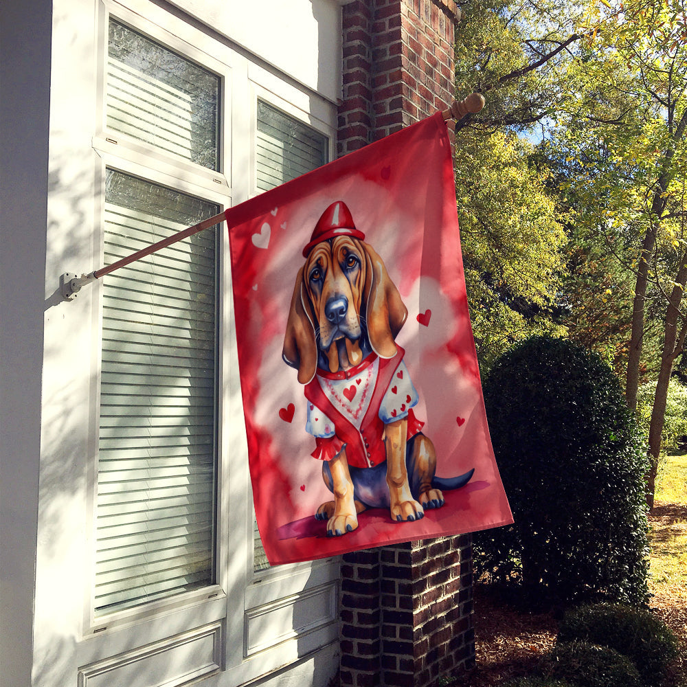 Bloodhound My Valentine House Flag 28x40 Porch Sleeve Pole Decorative Outside Yard Banner Artwork Wall Hanging, Polyester