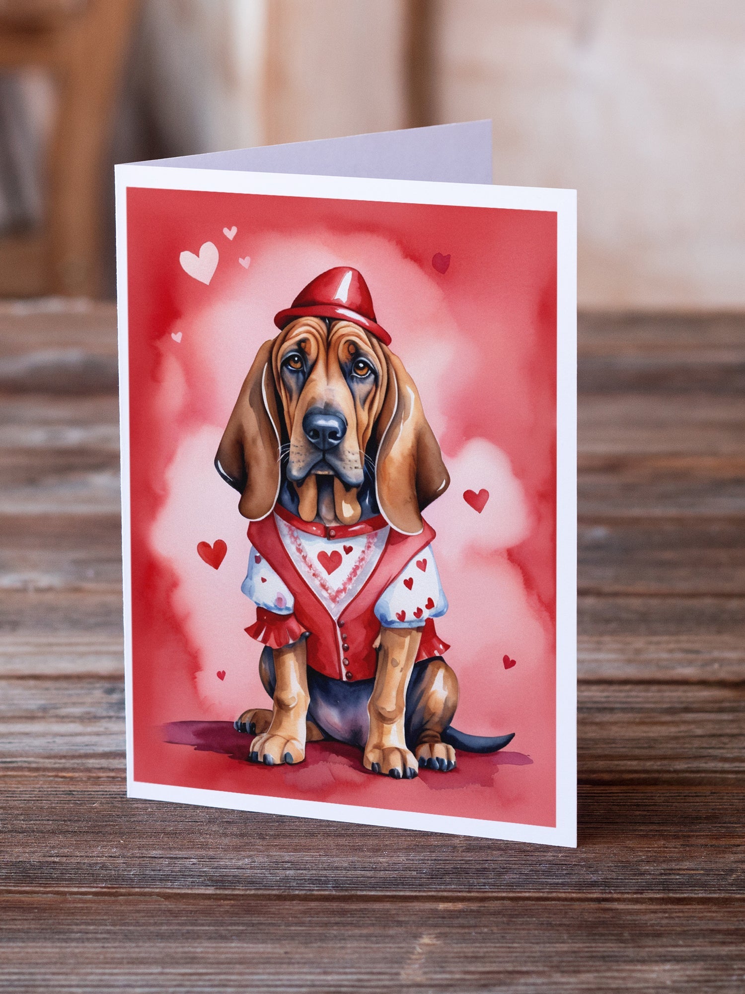 Bloodhound My Valentine Greeting Cards Pack of 8 Blank Cards with Envelopes Whimsical A7 Size 5x7