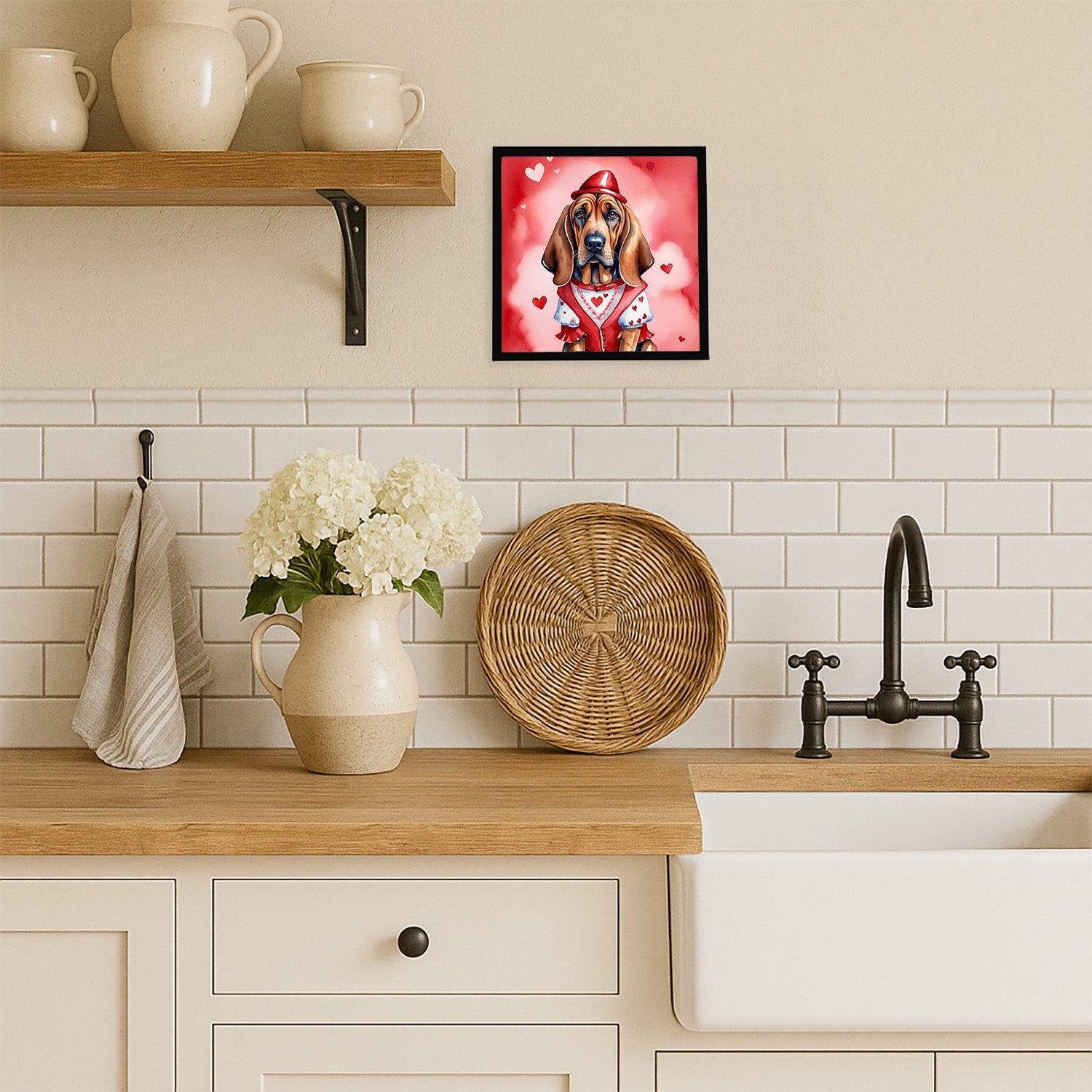 Bloodhound My Valentine Framed Metal Print Bathroom, Kitchen, Office, Home Decor Wall Art Ready to Hang, Square, 8X8