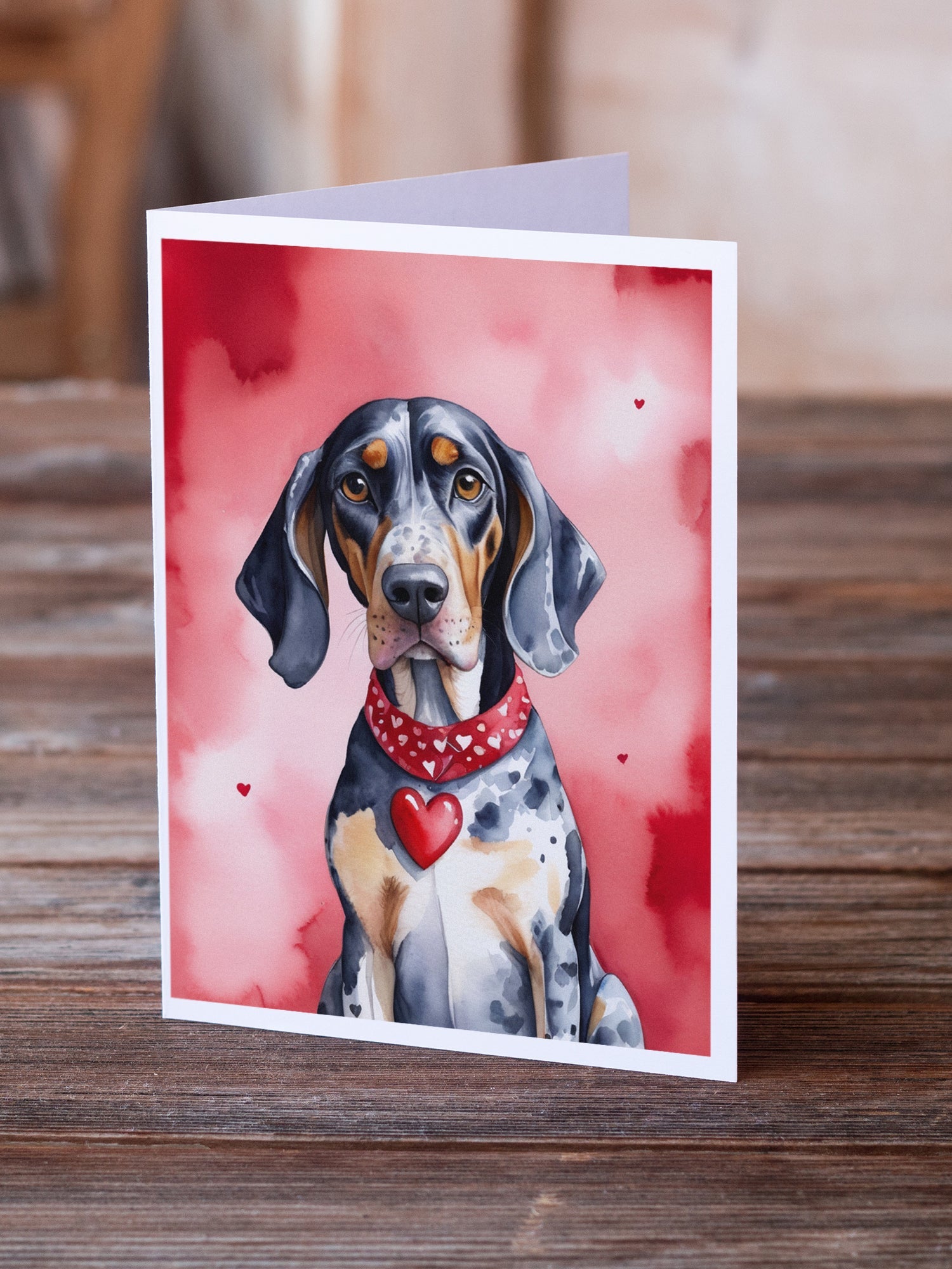 Bluetick Coonhound My Valentine Greeting Cards Pack of 8 Blank Cards with Envelopes Whimsical A7 Size 5x7