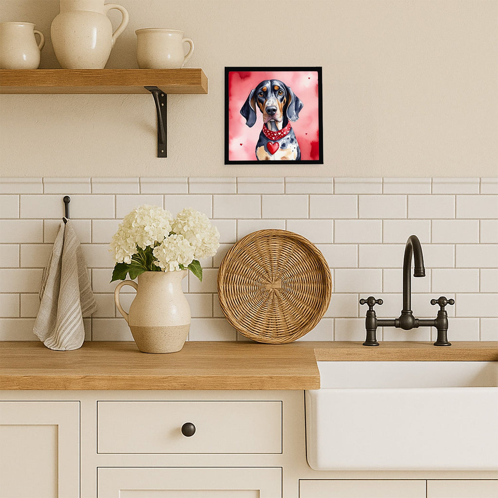 Bluetick Coonhound My Valentine Framed Metal Print Bathroom, Kitchen, Office, Home Decor Wall Art Ready to Hang, Square, 8X8
