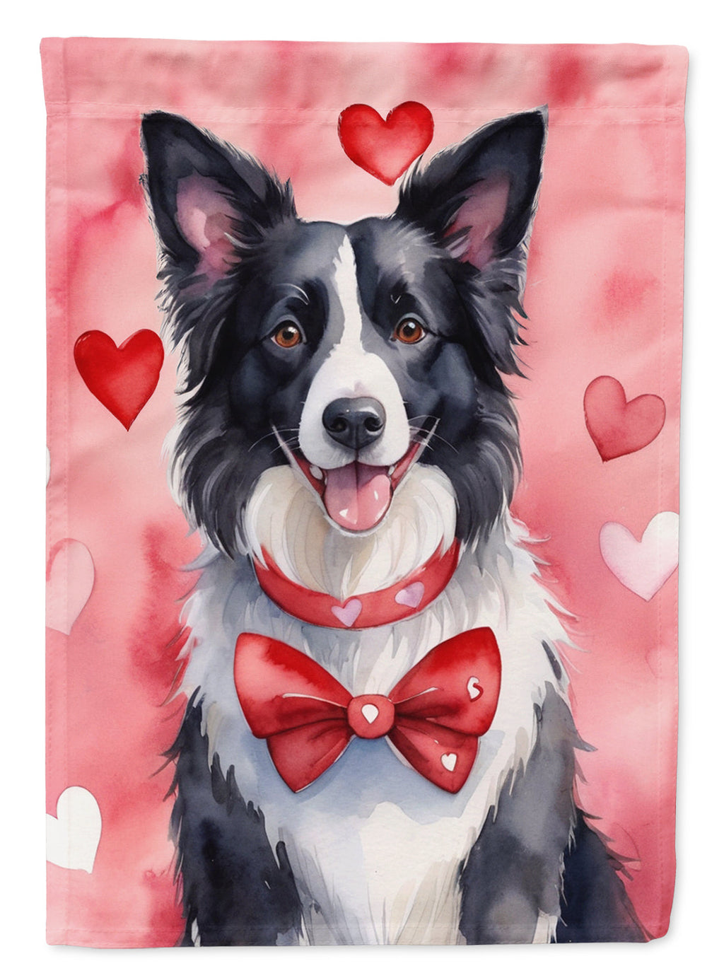 Border Collie My Valentine House Flag 28x40 Porch Sleeve Pole Decorative Outside Yard Banner Artwork Wall Hanging, Polyester
