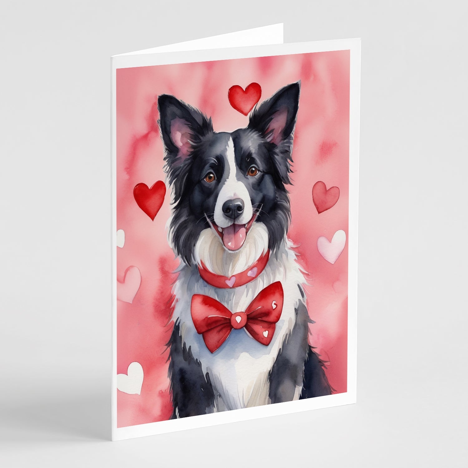 Border Collie My Valentine Greeting Cards Pack of 8 Blank Cards with Envelopes Whimsical A7 Size 5x7