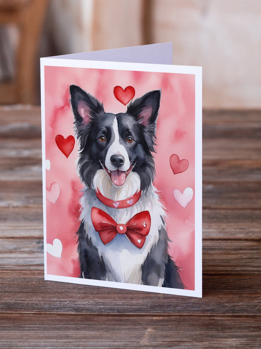 Border Collie My Valentine Greeting Cards Pack of 8 Blank Cards with Envelopes Whimsical A7 Size 5x7