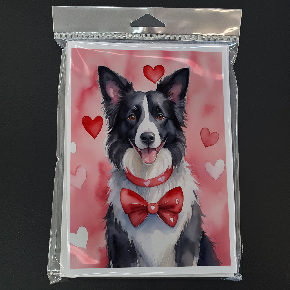 Border Collie My Valentine Greeting Cards Pack of 8 Blank Cards with Envelopes Whimsical A7 Size 5x7