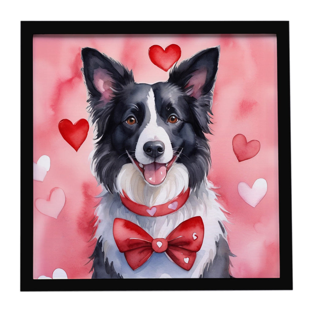 Border Collie My Valentine Framed Metal Print Bathroom, Kitchen, Office, Home Decor Wall Art Ready to Hang, Square, 8X8