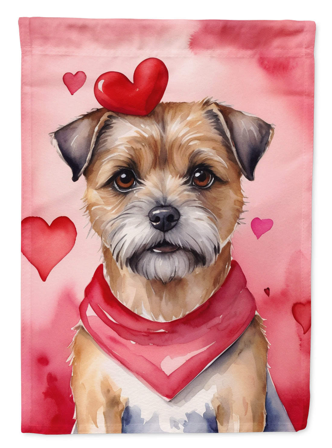 Border Terrier My Valentine House Flag 28x40 Porch Sleeve Pole Decorative Outside Yard Banner Artwork Wall Hanging, Polyester