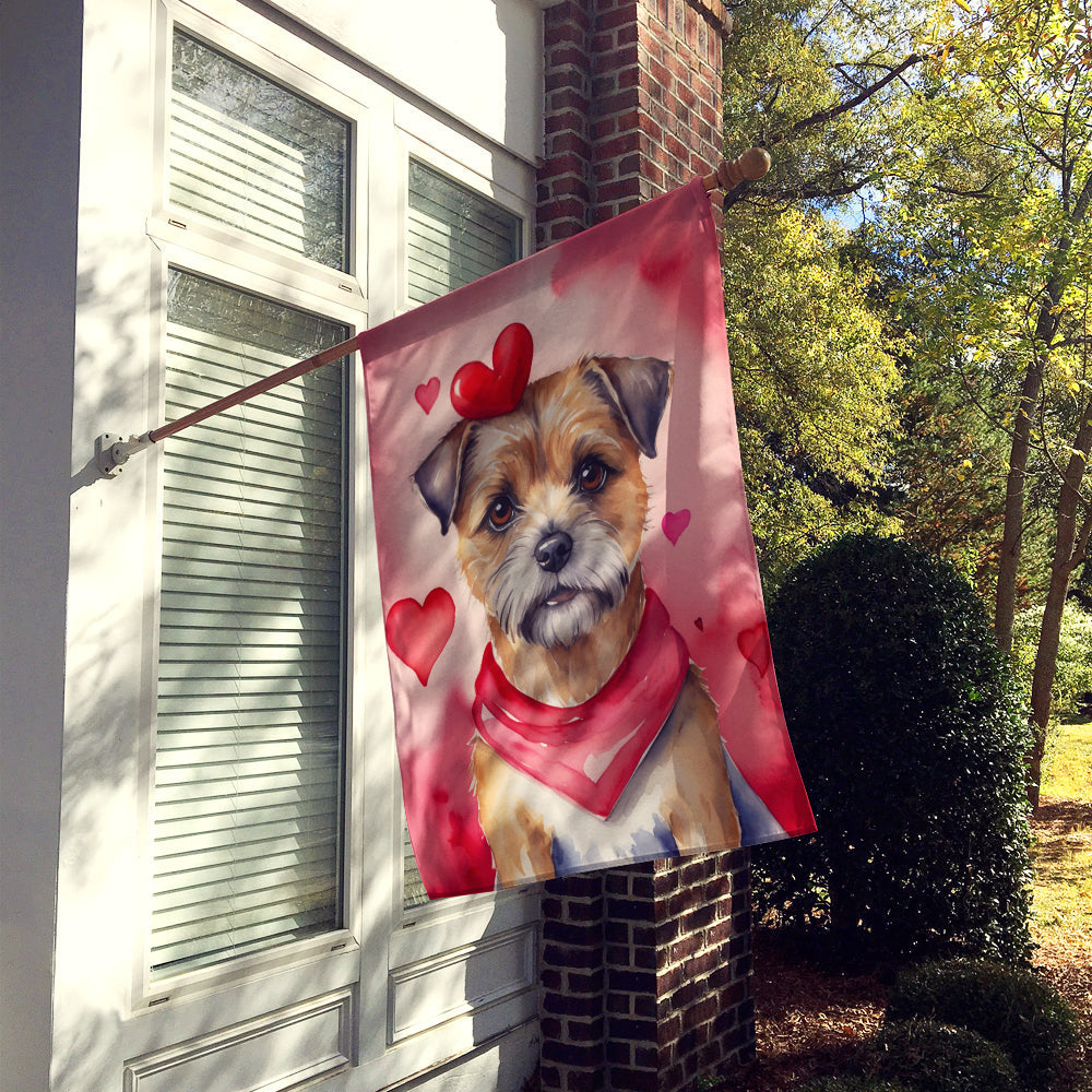 Border Terrier My Valentine House Flag 28x40 Porch Sleeve Pole Decorative Outside Yard Banner Artwork Wall Hanging, Polyester