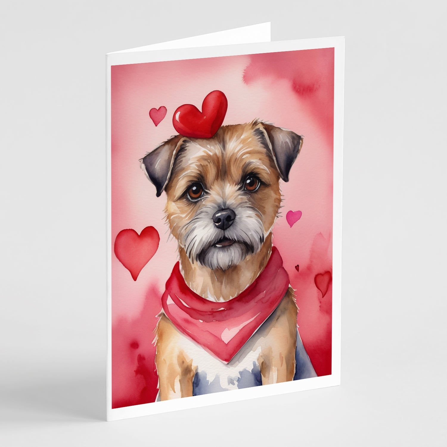 Border Terrier My Valentine Greeting Cards Pack of 8 Blank Cards with Envelopes Whimsical A7 Size 5x7
