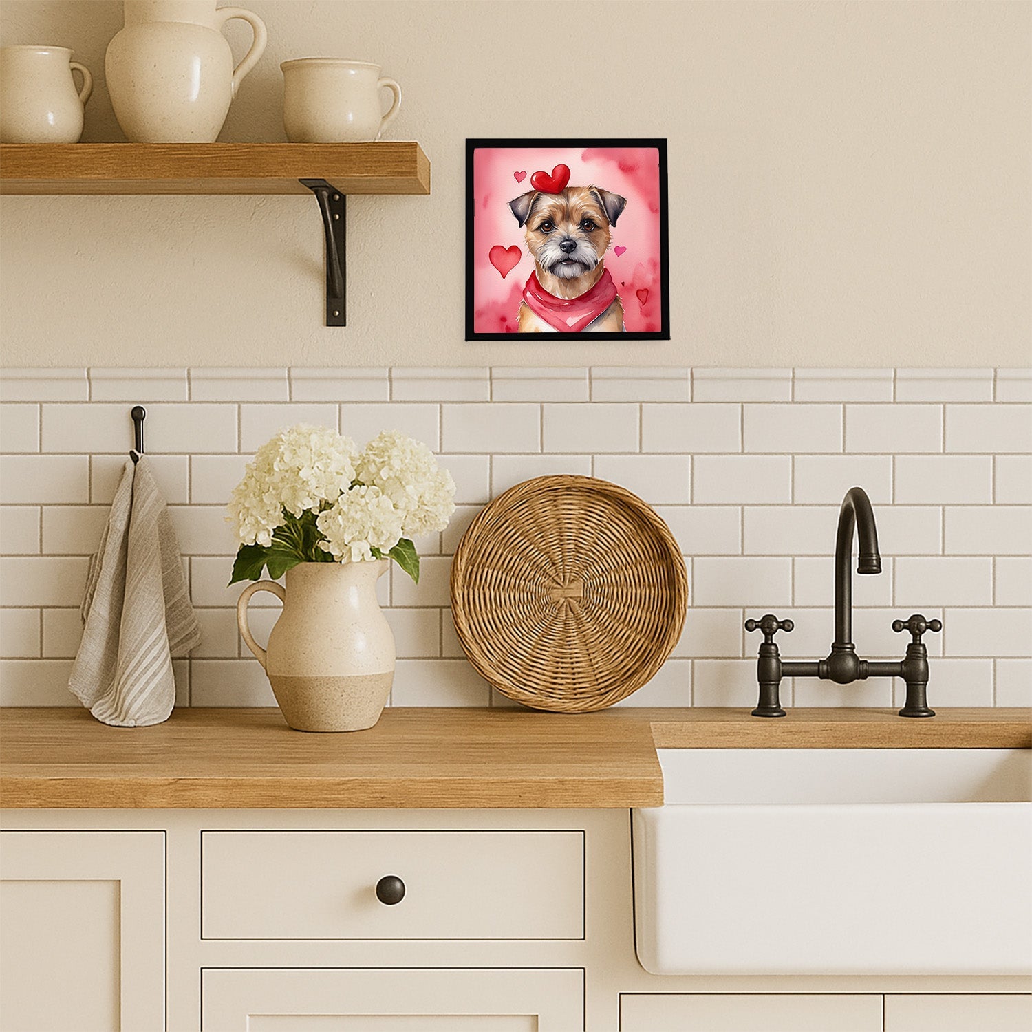 Border Terrier My Valentine Framed Metal Print Bathroom, Kitchen, Office, Home Decor Wall Art Ready to Hang, Square, 8X8