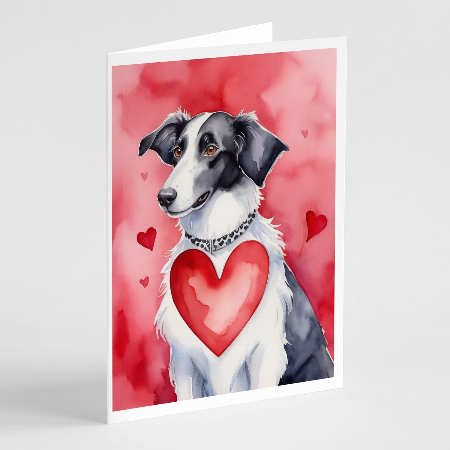Borzoi My Valentine Greeting Cards Pack of 8 Blank Cards with Envelopes Whimsical A7 Size 5x7