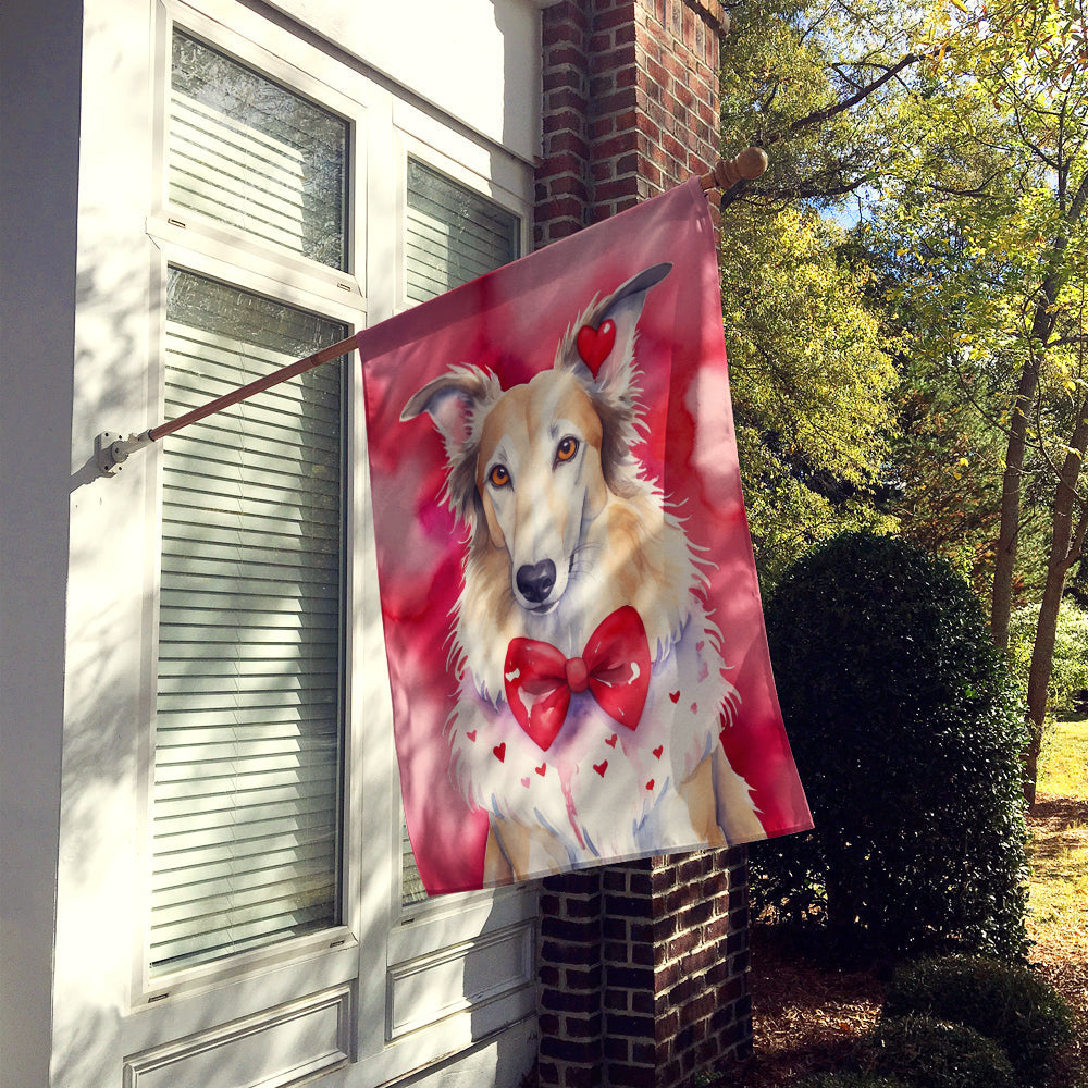 Borzoi My Valentine House Flag 28x40 Porch Sleeve Pole Decorative Outside Yard Banner Artwork Wall Hanging, Polyester