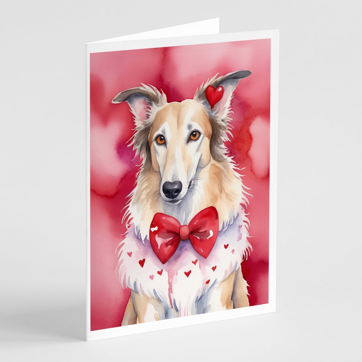 Borzoi My Valentine Greeting Cards Pack of 8 Blank Cards with Envelopes Whimsical A7 Size 5x7