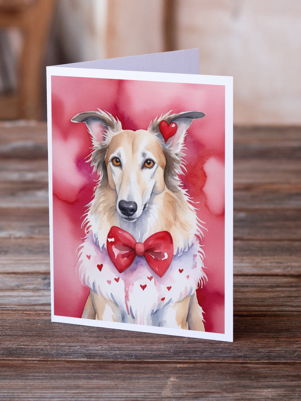 Borzoi My Valentine Greeting Cards Pack of 8 Blank Cards with Envelopes Whimsical A7 Size 5x7