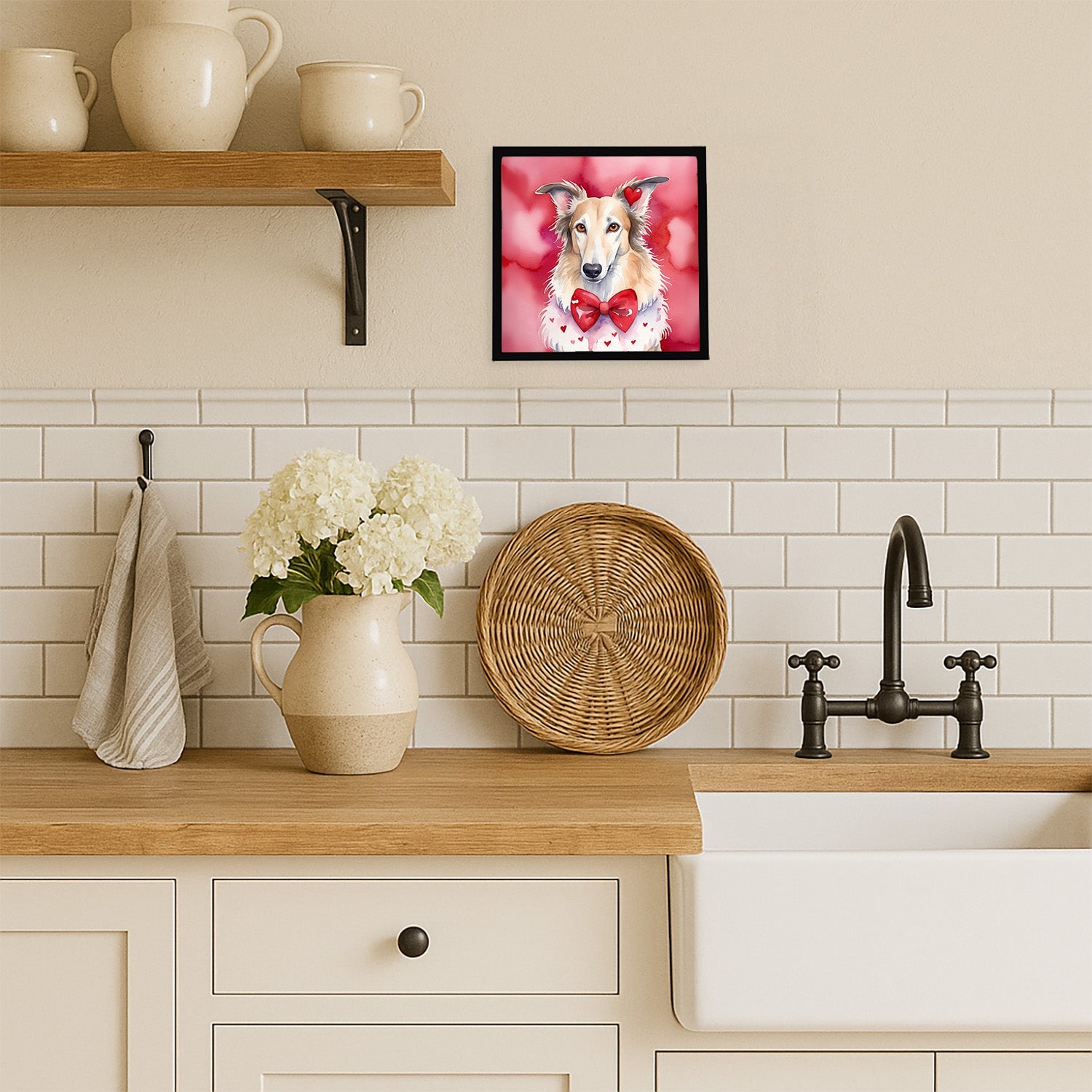 Borzoi My Valentine Framed Metal Print Bathroom, Kitchen, Office, Home Decor Wall Art Ready to Hang, Square, 8X8