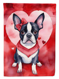 Boston Terrier My Valentine House Flag 28x40 Porch Sleeve Pole Decorative Outside Yard Banner Artwork Wall Hanging, Polyester
