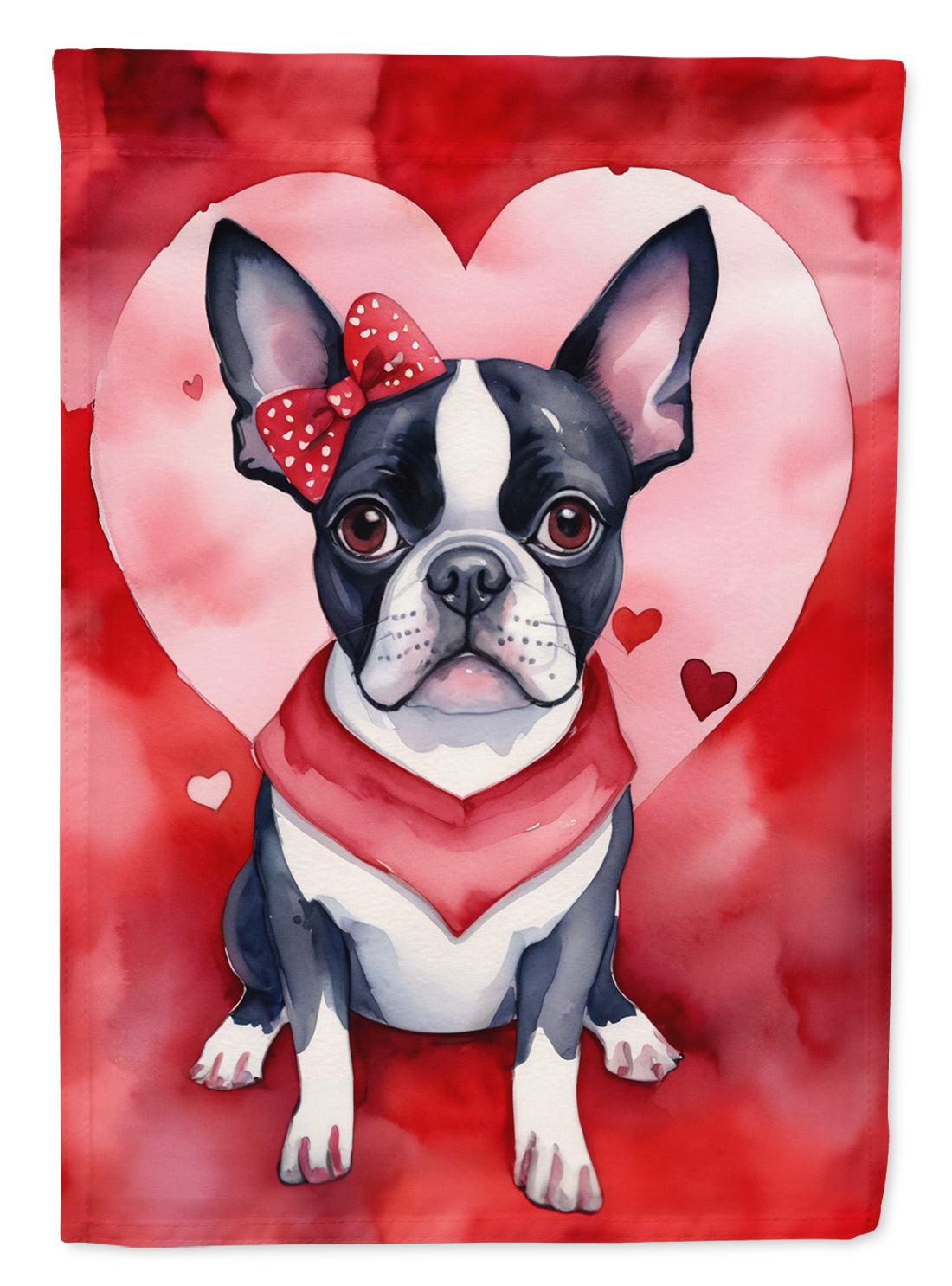 Boston Terrier My Valentine House Flag 28x40 Porch Sleeve Pole Decorative Outside Yard Banner Artwork Wall Hanging, Polyester