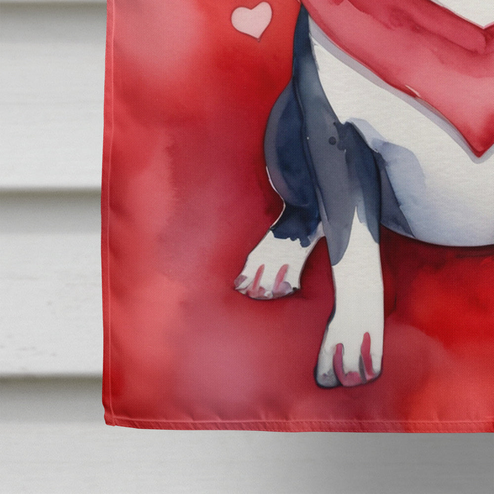 Boston Terrier My Valentine House Flag 28x40 Porch Sleeve Pole Decorative Outside Yard Banner Artwork Wall Hanging, Polyester
