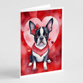 Boston Terrier My Valentine Greeting Cards Pack of 8 Blank Cards with Envelopes Whimsical A7 Size 5x7
