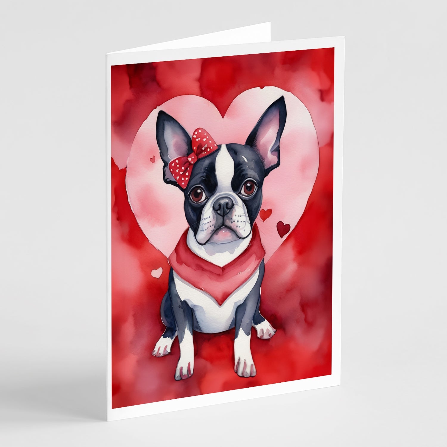 Boston Terrier My Valentine Greeting Cards Pack of 8 Blank Cards with Envelopes Whimsical A7 Size 5x7