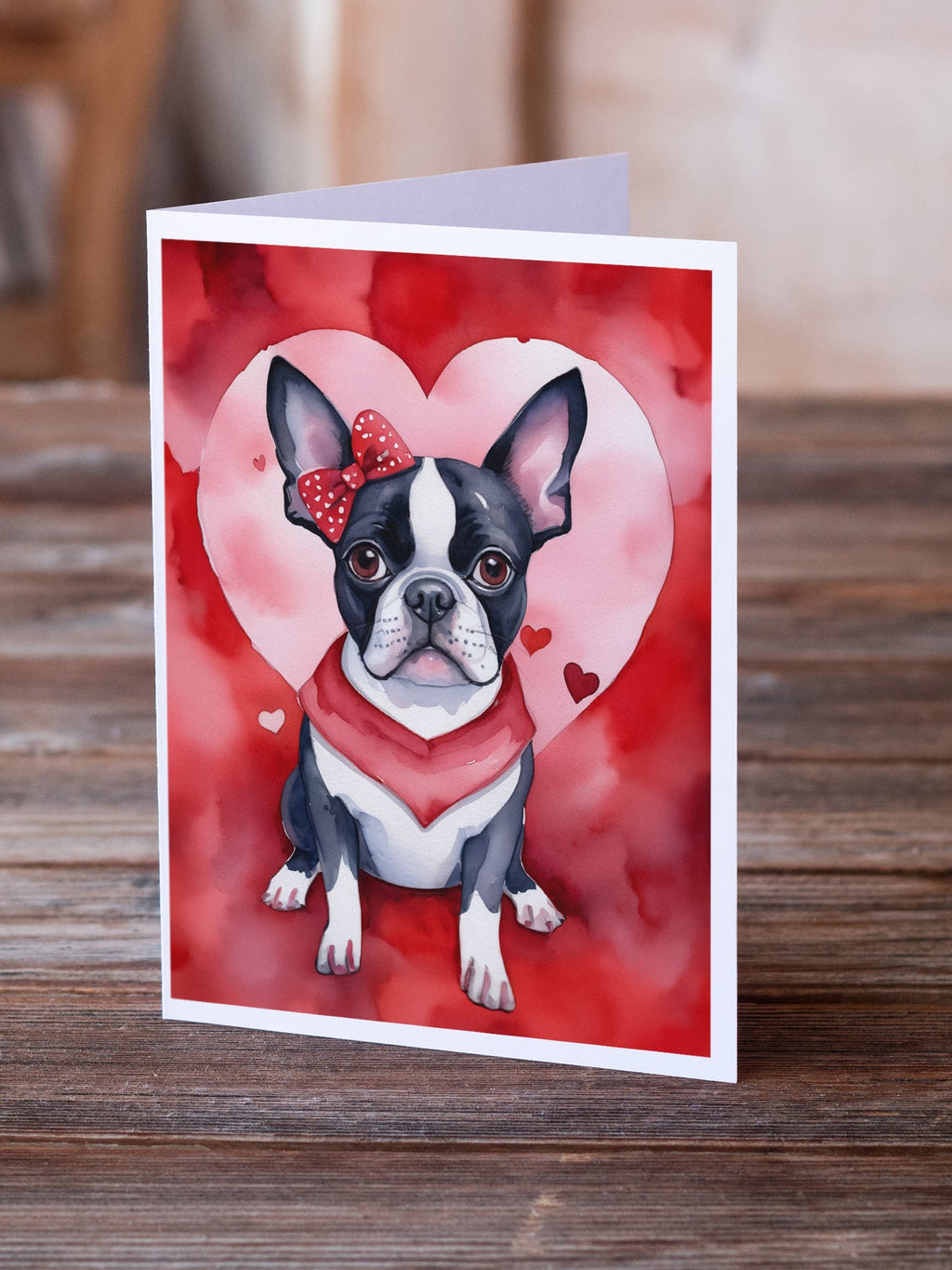 Boston Terrier My Valentine Greeting Cards Pack of 8 Blank Cards with Envelopes Whimsical A7 Size 5x7