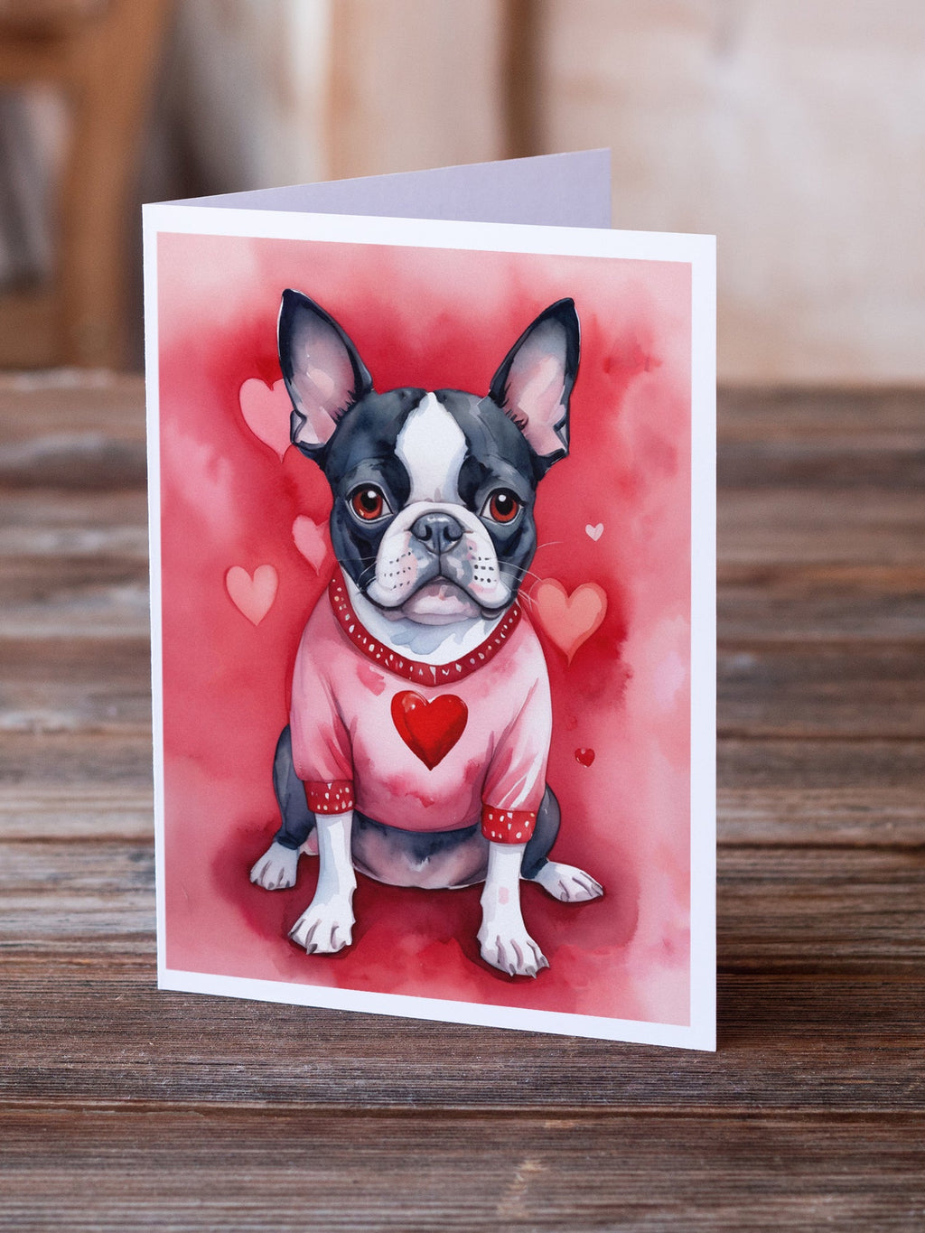 Boston Terrier My Valentine Greeting Cards Pack of 8 Blank Cards with Envelopes Whimsical A7 Size 5x7