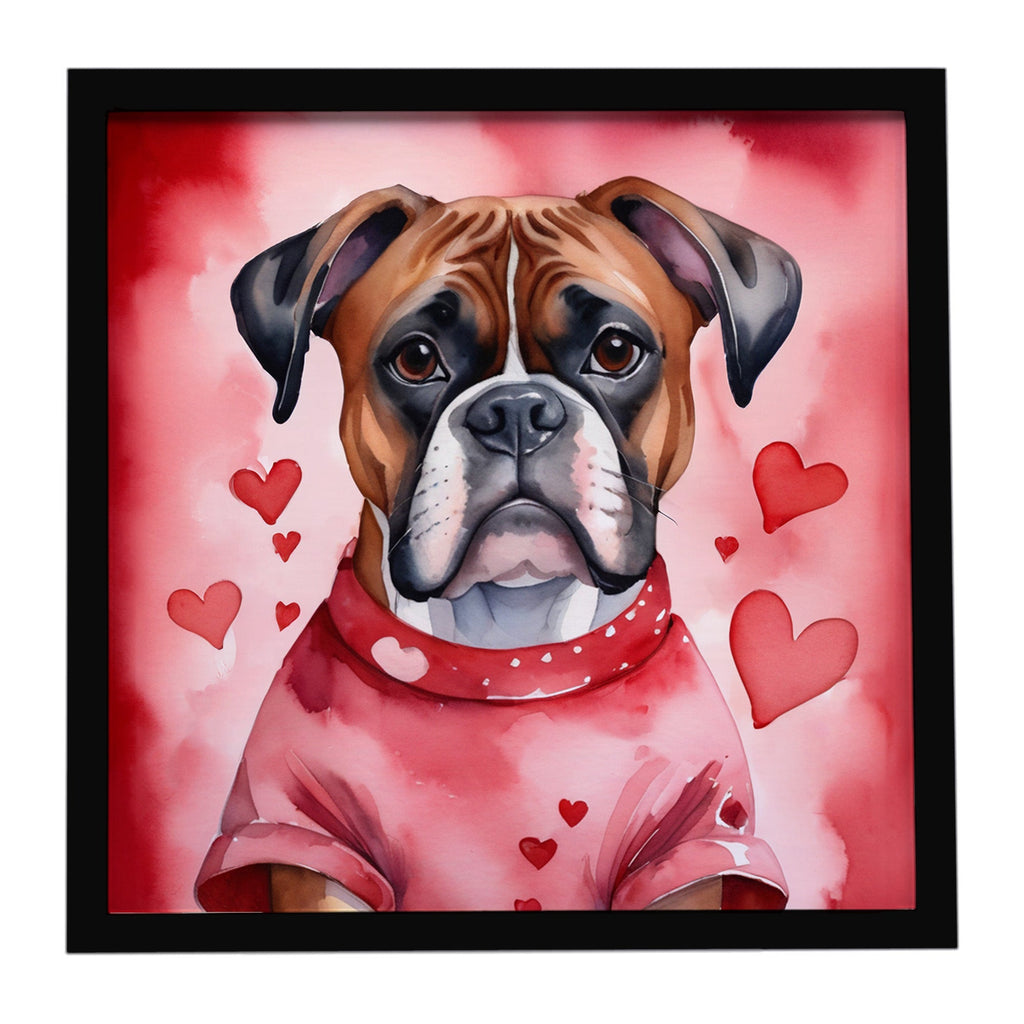 Boxer My Valentine Framed Metal Print Bathroom, Kitchen, Office, Home Decor Wall Art Ready to Hang, Square, 8X8