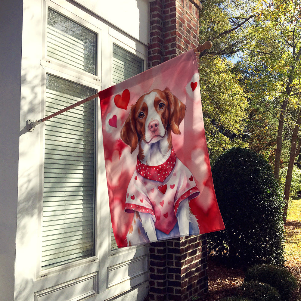 Brittany Spaniel My Valentine House Flag 28x40 Porch Sleeve Pole Decorative Outside Yard Banner Artwork Wall Hanging, Polyester