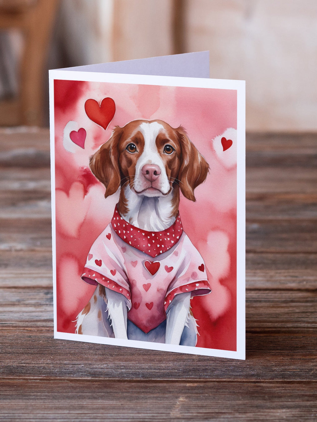 Brittany Spaniel My Valentine Greeting Cards Pack of 8 Blank Cards with Envelopes Whimsical A7 Size 5x7
