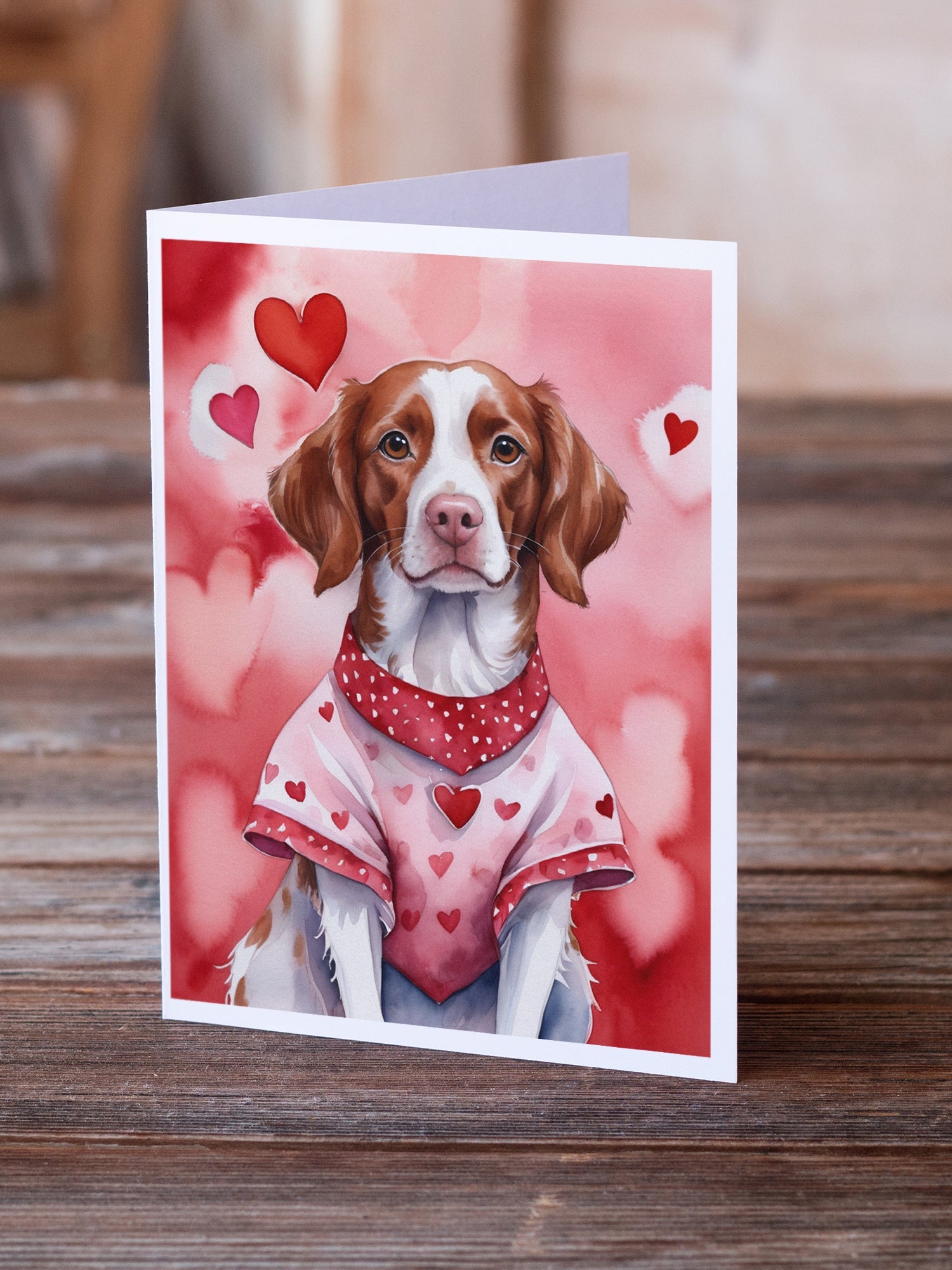 Brittany Spaniel My Valentine Greeting Cards Pack of 8 Blank Cards with Envelopes Whimsical A7 Size 5x7
