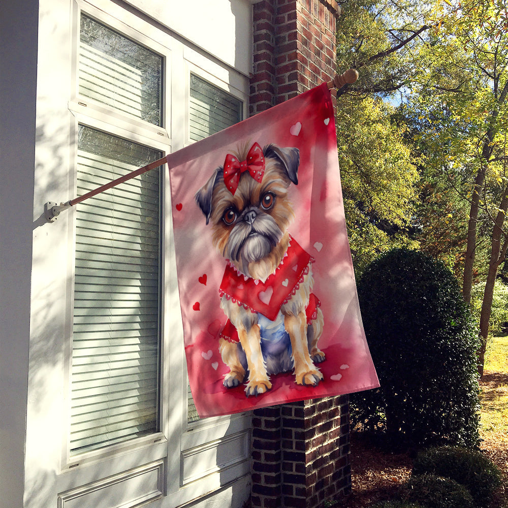 Brussels Griffon My Valentine House Flag 28x40 Porch Sleeve Pole Decorative Outside Yard Banner Artwork Wall Hanging, Polyester