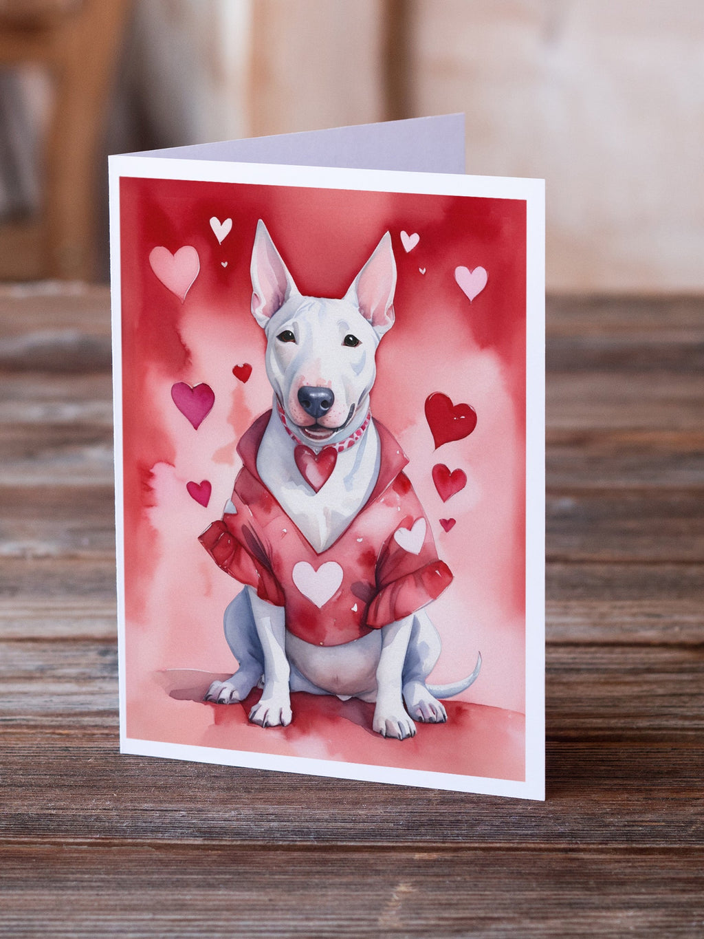 Bull Terrier My Valentine Greeting Cards Pack of 8 Blank Cards with Envelopes Whimsical A7 Size 5x7