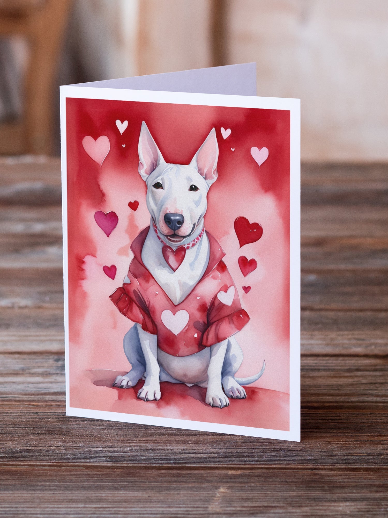 Bull Terrier My Valentine Greeting Cards Pack of 8 Blank Cards with Envelopes Whimsical A7 Size 5x7