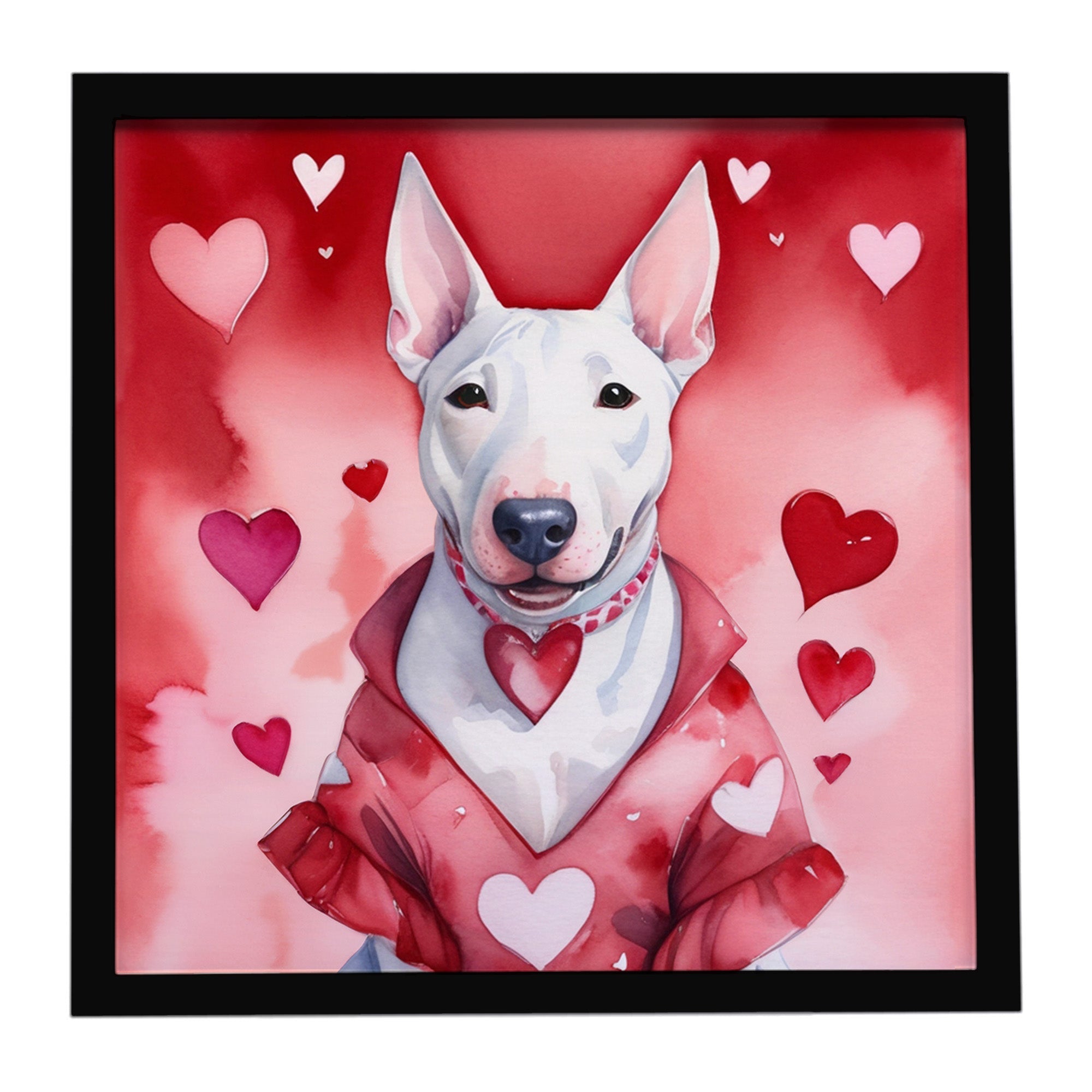 Bull Terrier My Valentine Framed Metal Print Bathroom, Kitchen, Office, Home Decor Wall Art Ready to Hang, Square, 8X8
