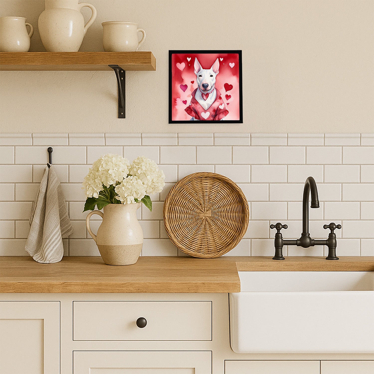 Bull Terrier My Valentine Framed Metal Print Bathroom, Kitchen, Office, Home Decor Wall Art Ready to Hang, Square, 8X8