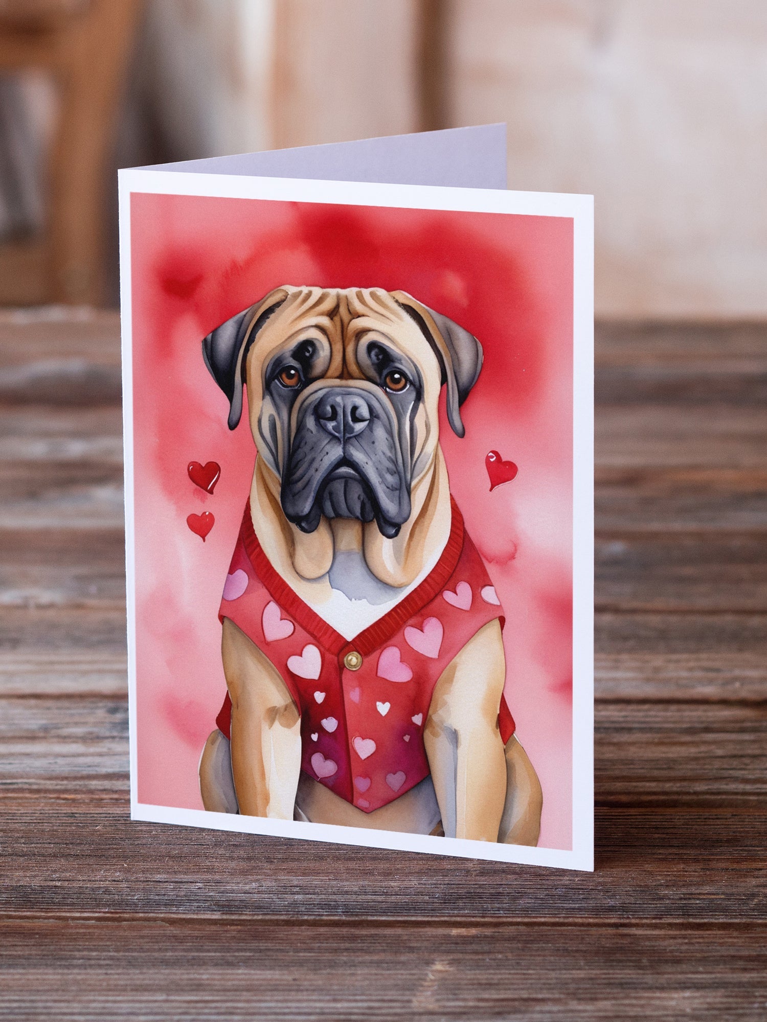 Bullmastiff My Valentine Greeting Cards Pack of 8 Blank Cards with Envelopes Whimsical A7 Size 5x7