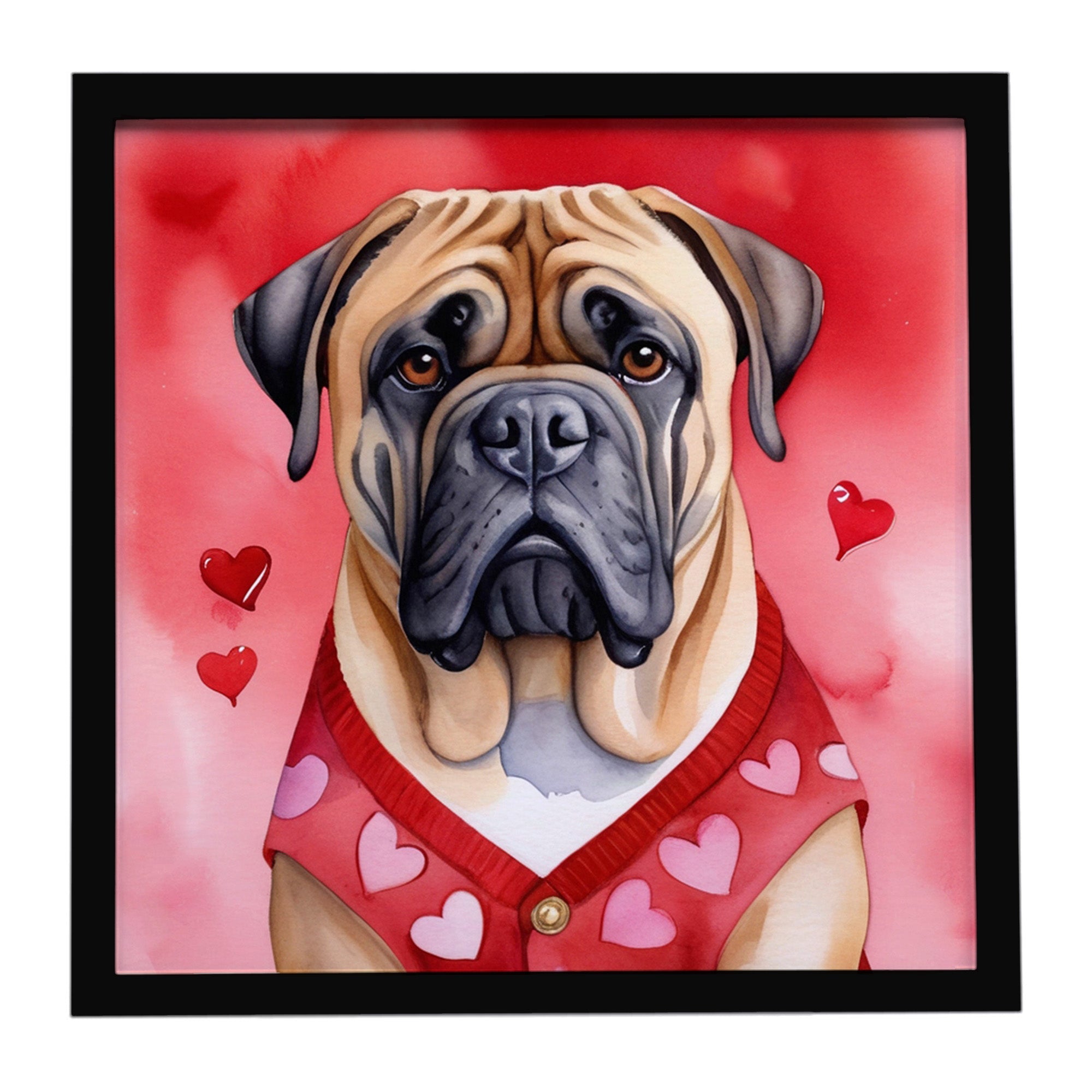 Bullmastiff My Valentine Framed Metal Print Bathroom, Kitchen, Office, Home Decor Wall Art Ready to Hang, Square, 8X8