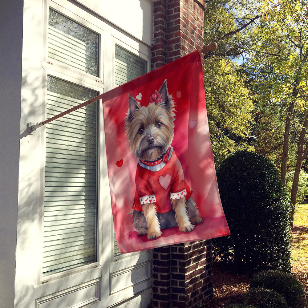 Cairn Terrier My Valentine House Flag 28x40 Porch Sleeve Pole Decorative Outside Yard Banner Artwork Wall Hanging, Polyester
