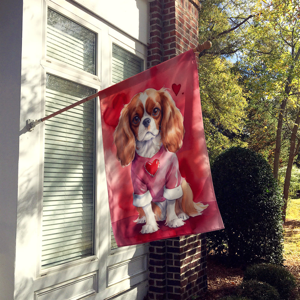 Cavalier Spaniel My Valentine House Flag 28x40 Porch Sleeve Pole Decorative Outside Yard Banner Artwork Wall Hanging, Polyester